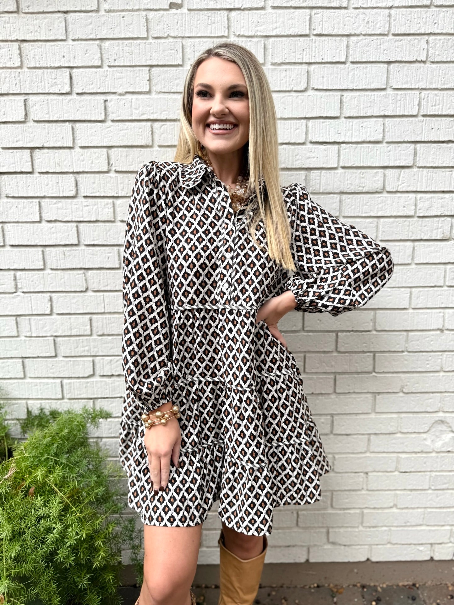 Diamond Ruffled Print Dress