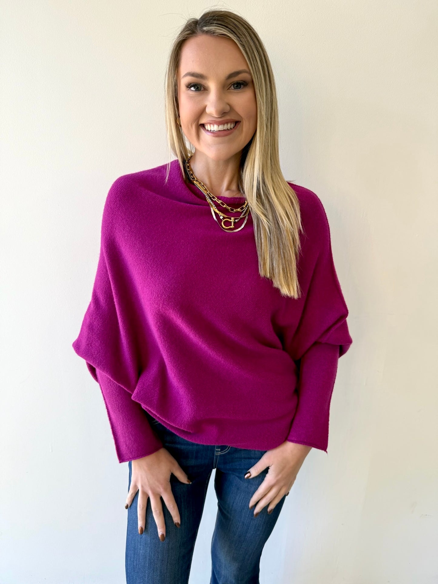 The Classic Asymmetrical Sweater -Magenta
