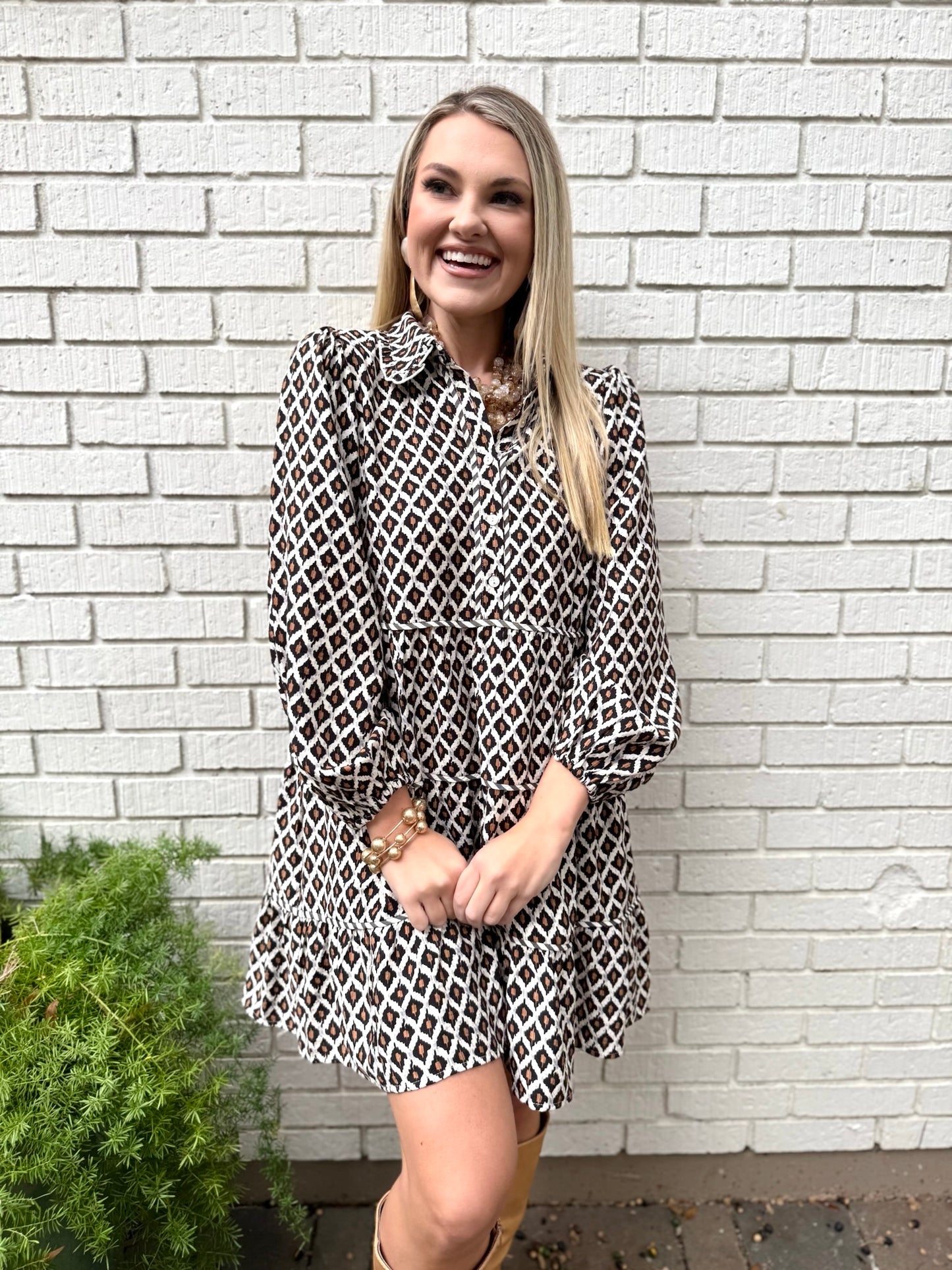 Diamond Ruffled Print Dress