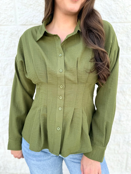 Carrie Cinched Waist Top - Olive