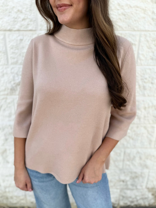 Mock Neck Bell Sleeve Sweater - Beige