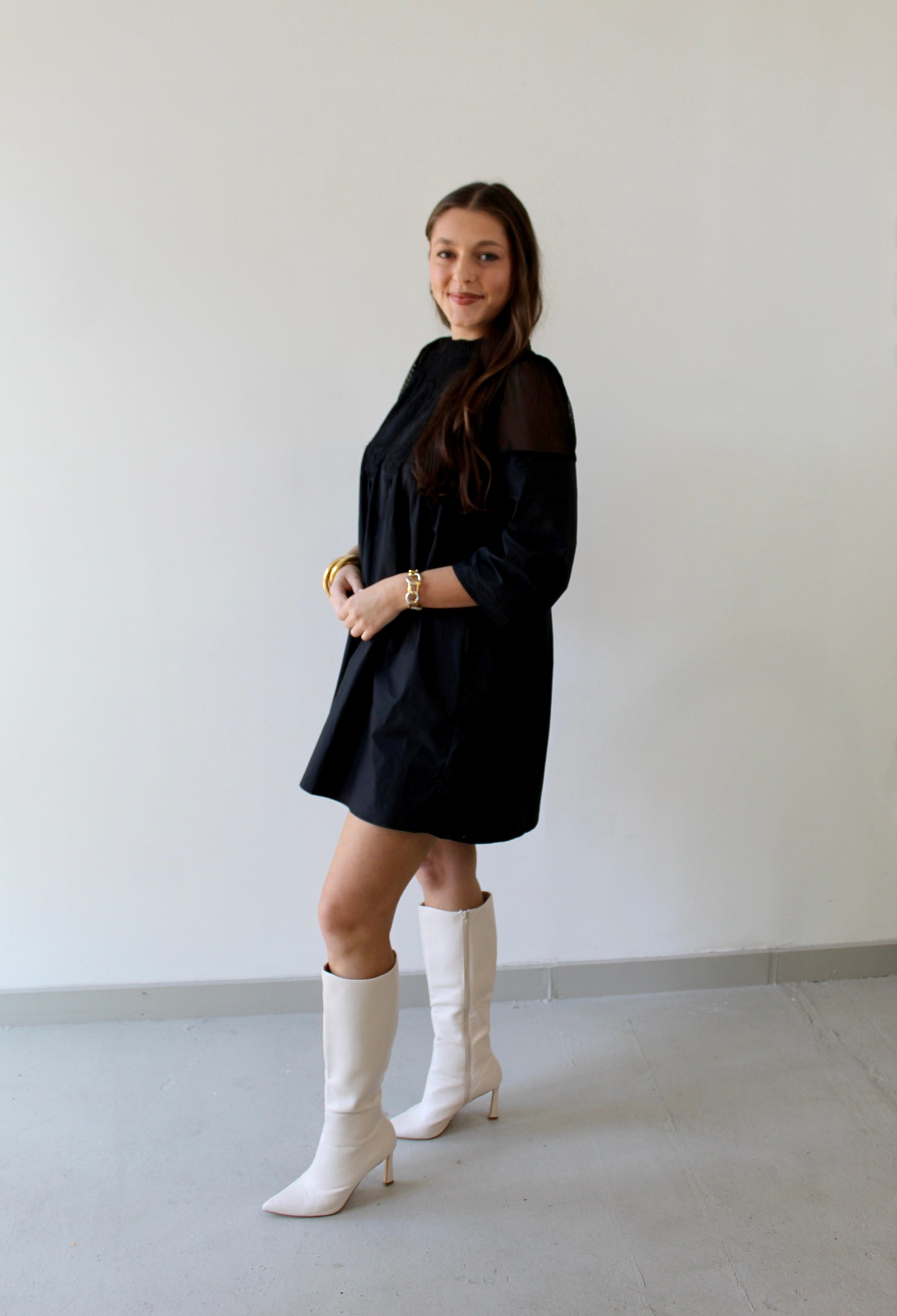 Crochet Lace Babydoll Dress - Black