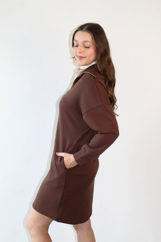 Modal Quarter Zip Dress - Cocoa