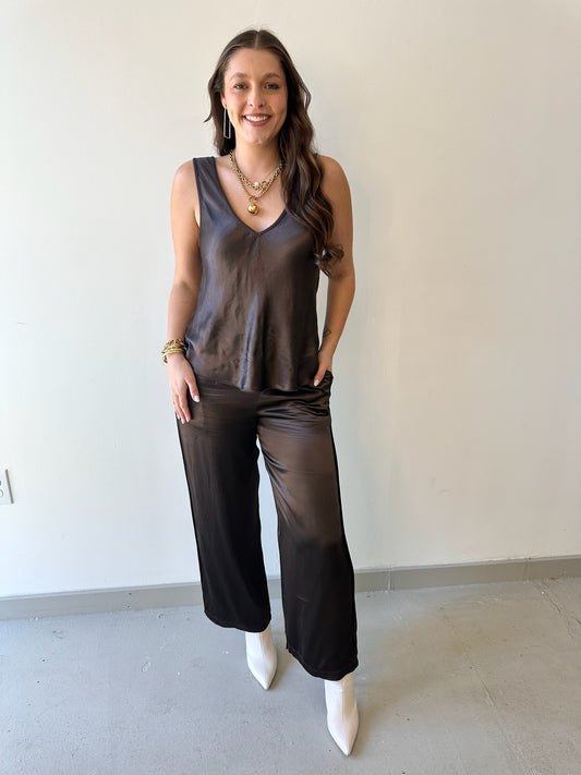 Italian Silky Straight Leg Pants - Brown