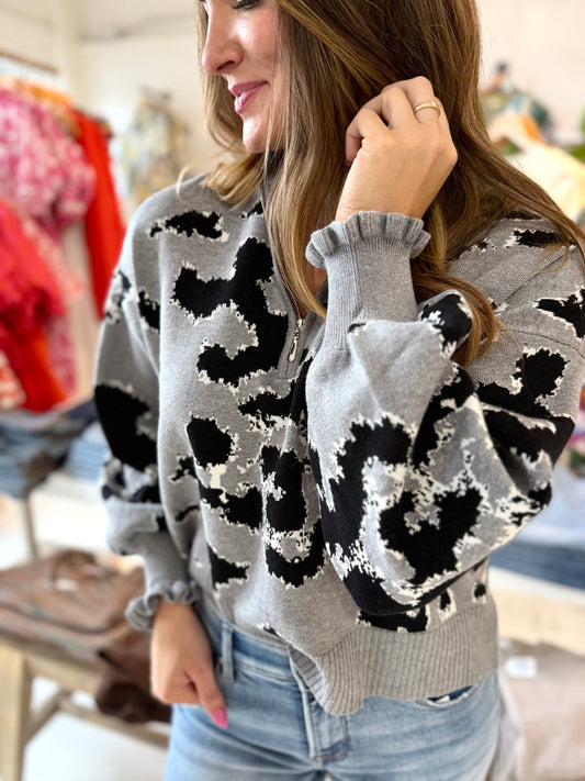 Addie Abstract Zip Sweater