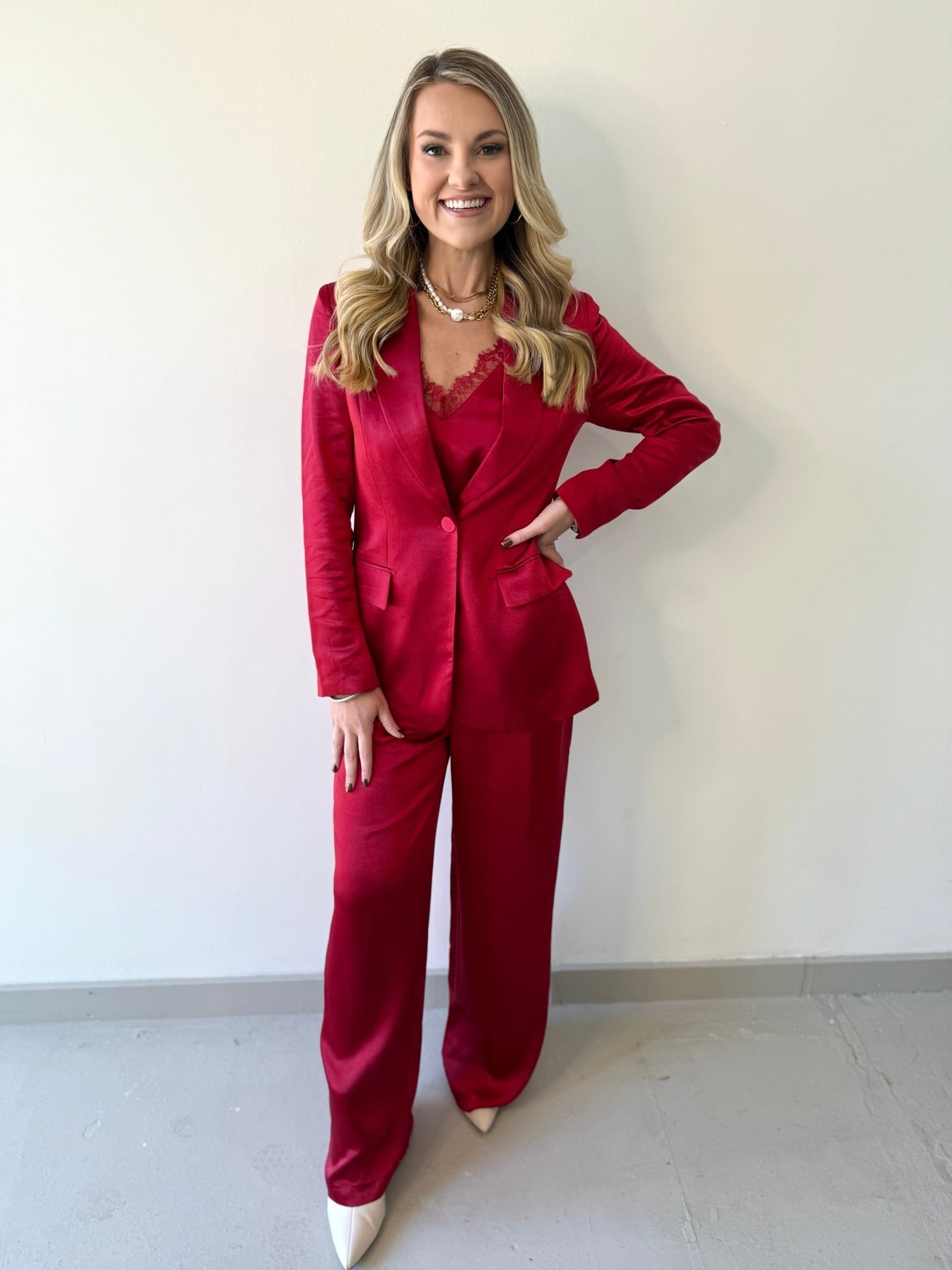 Evelyn Satin Blazer - Red