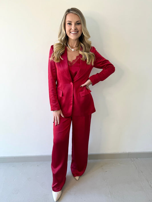 Evelyn Satin Blazer - Red