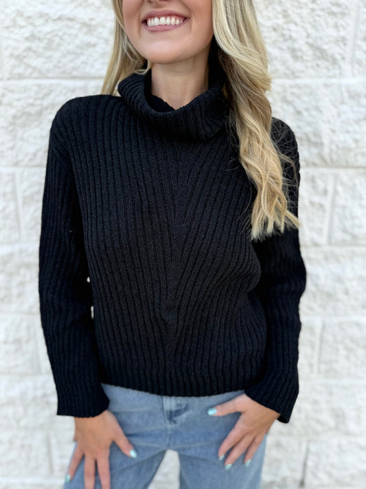 High Neck Wool Sweater - Black