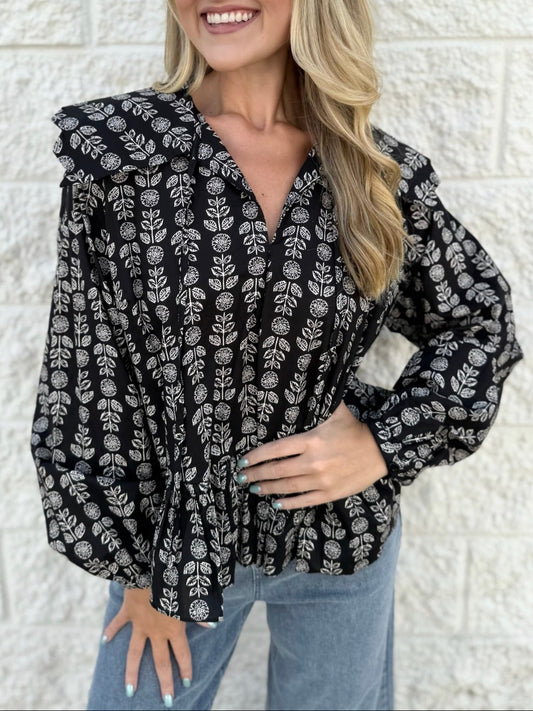 Oversized Collar Peplum Hem Blouse