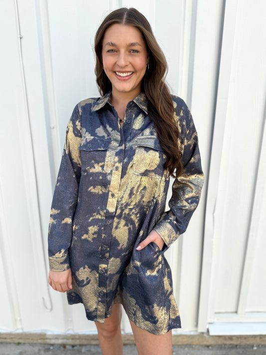 Metallic Denim Tye Dye Dress
