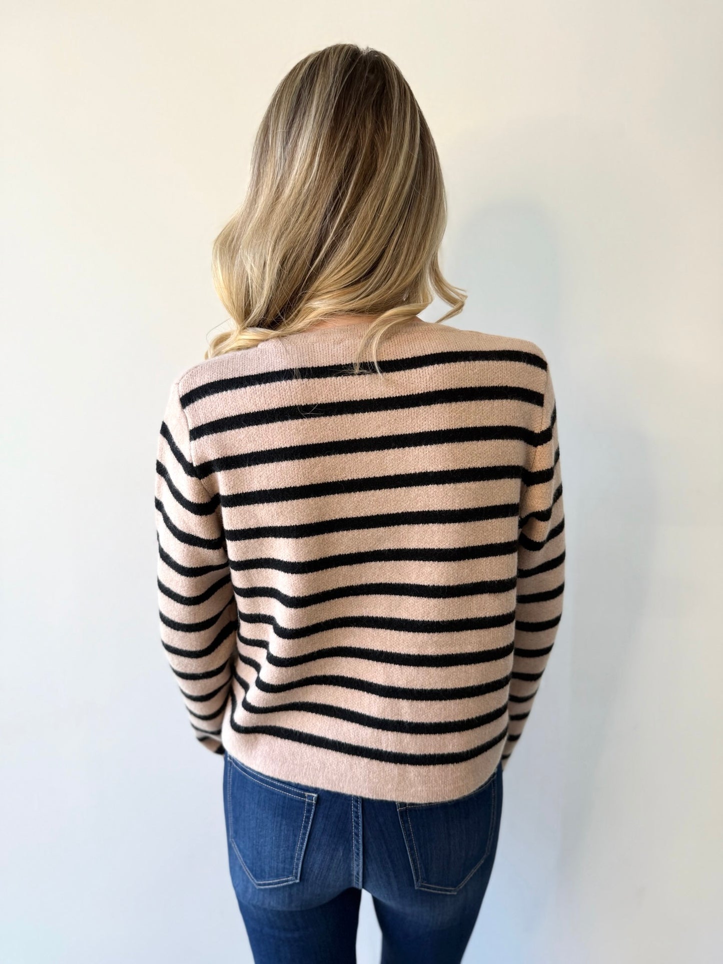 Quinn Striped Crop Cardigan - Taupe
