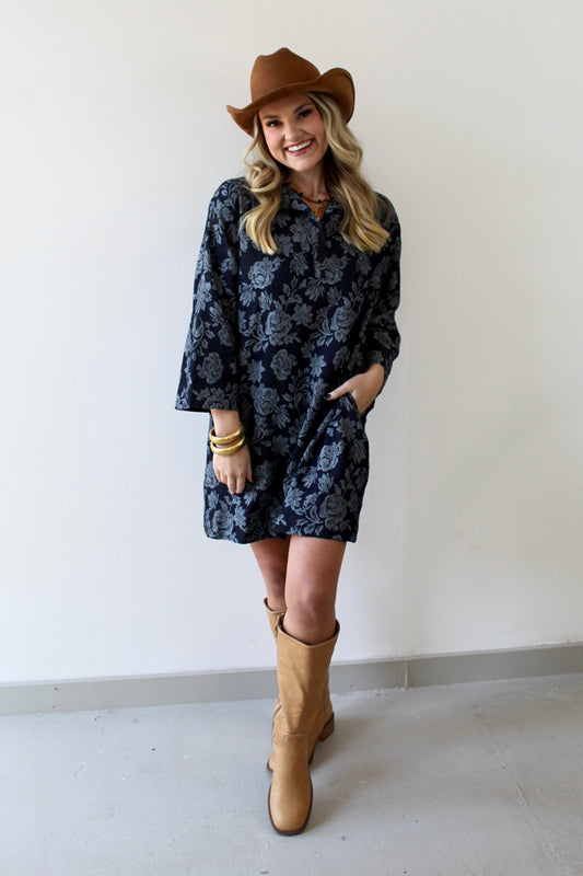 Rainey Floral Dress - Dark Denim