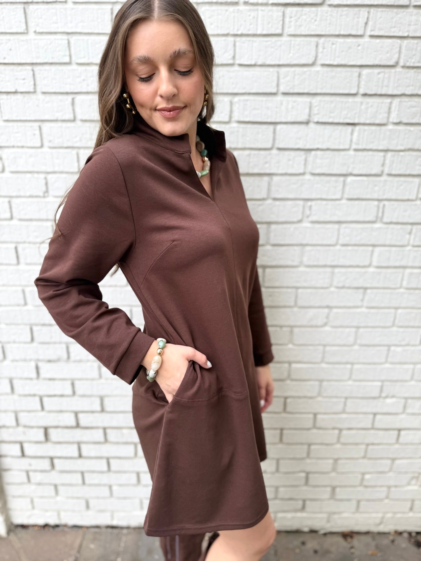 Stand Up Collared Shift Dress