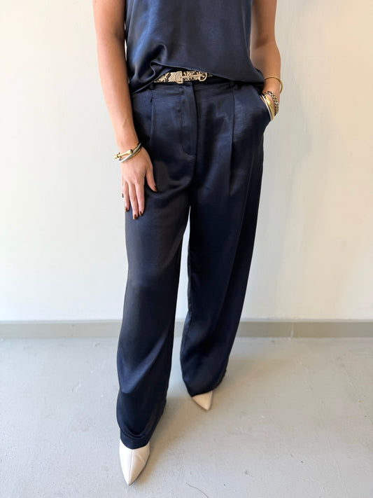 Savannah Satin Pants - Navy