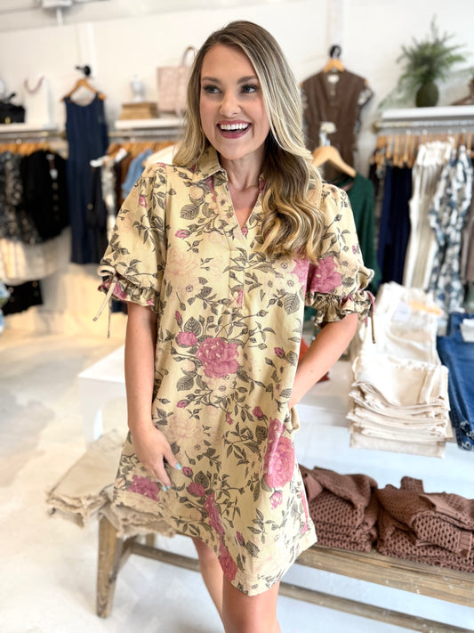 Sofia Tan Puff Sleeve Mini Dress