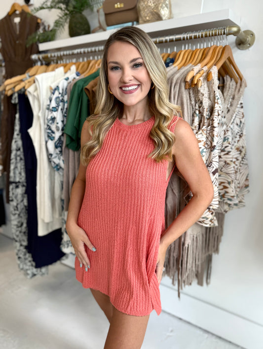Kadie Knit Top & Shorts Set  -Coral
