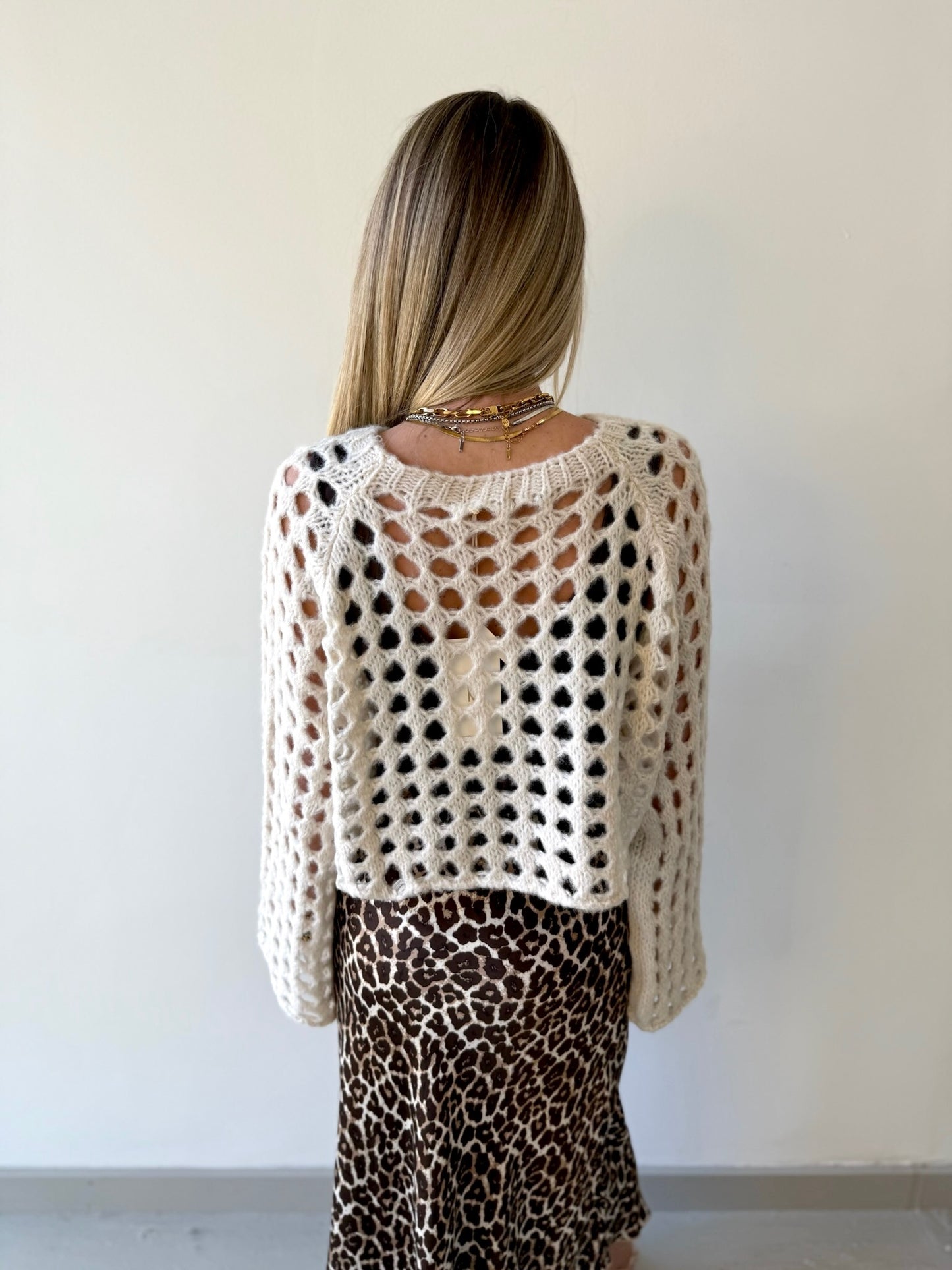 Cropped Open Knit Fuzzy Sweater