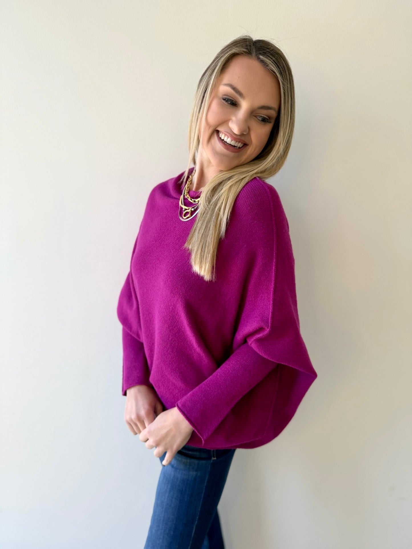 The Classic Asymmetrical Sweater -Magenta