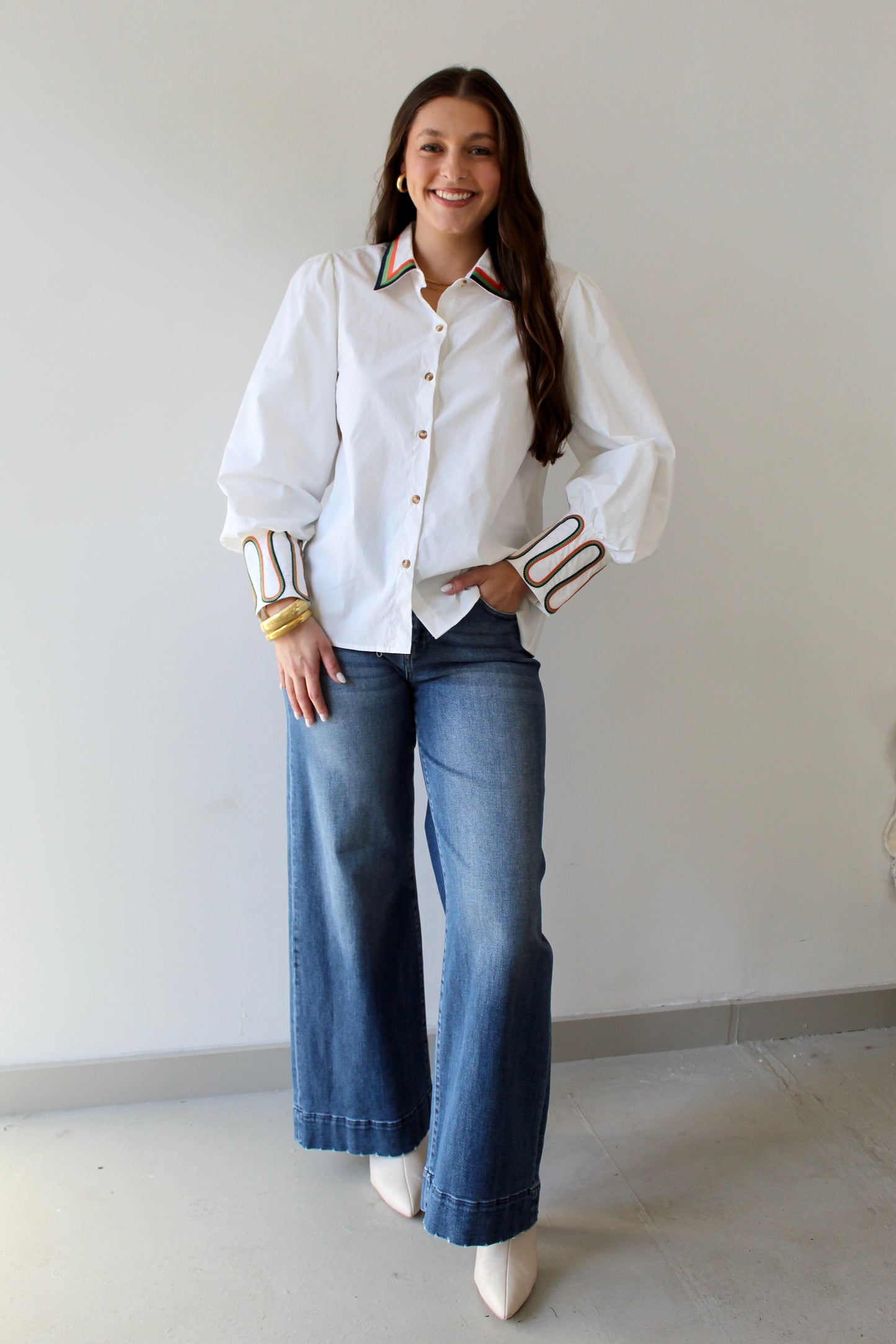 Embroidery Accent Shirt  -White