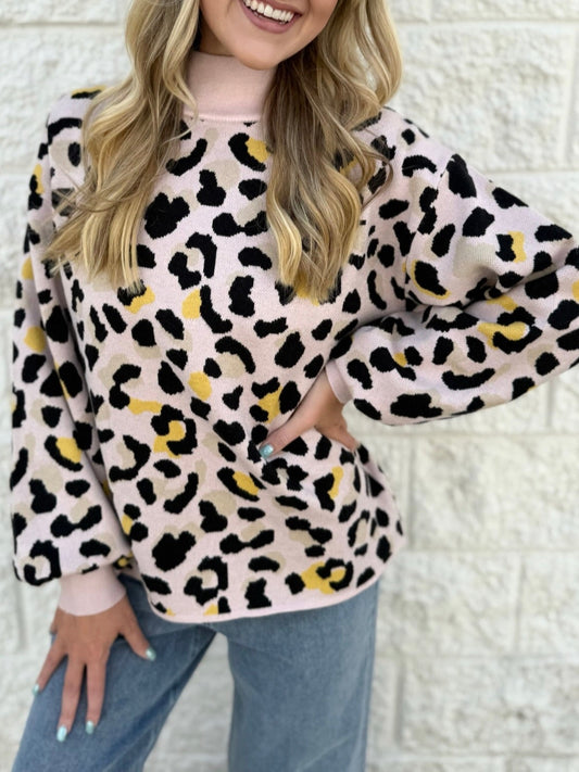 Animal Pattern Jacquard Knit Sweater- Blush