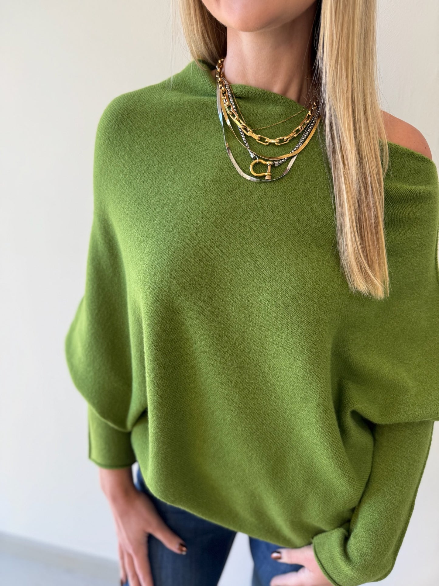 The Classic Asymmetrical Sweater -Avocado