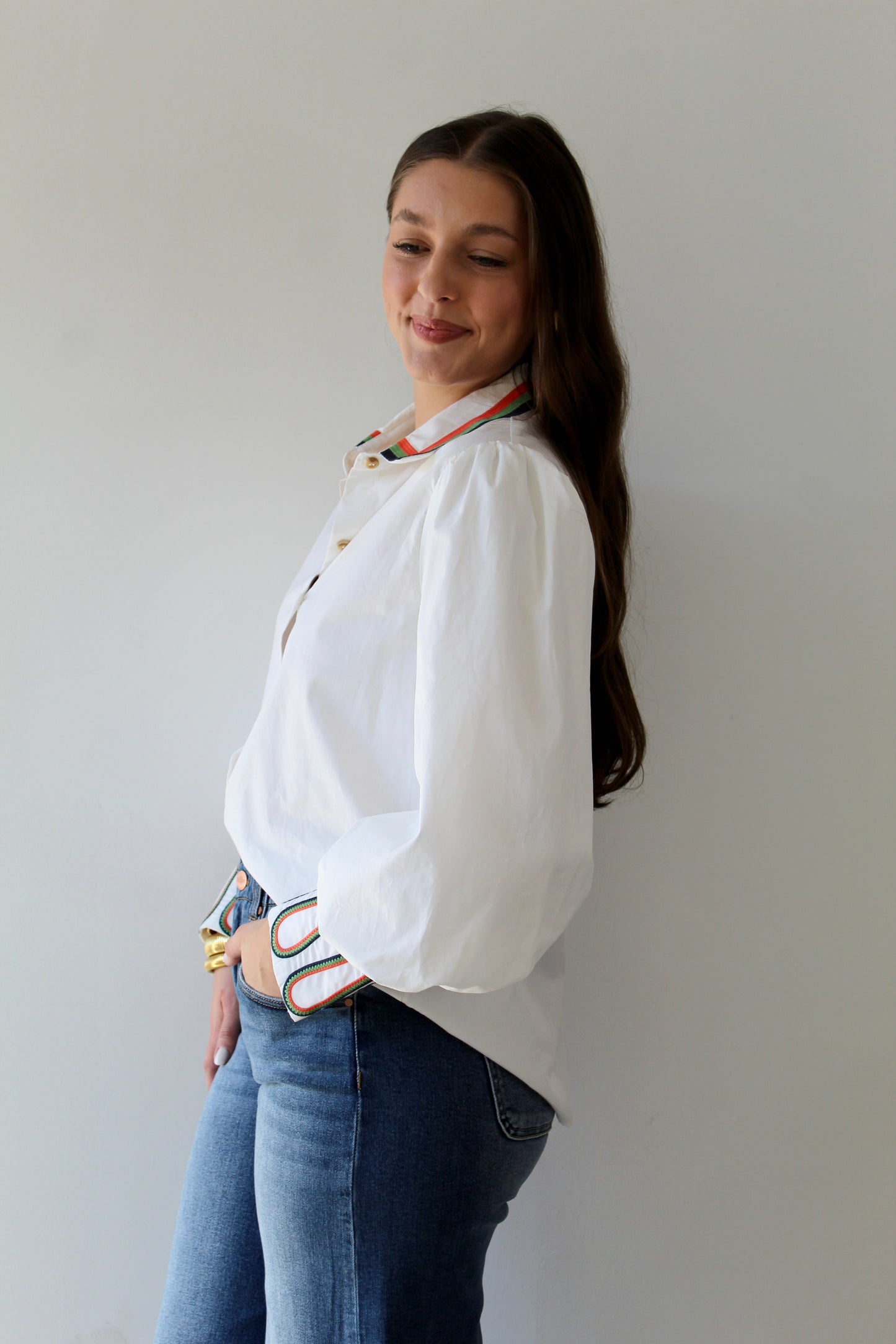 Embroidery Accent Shirt  -White
