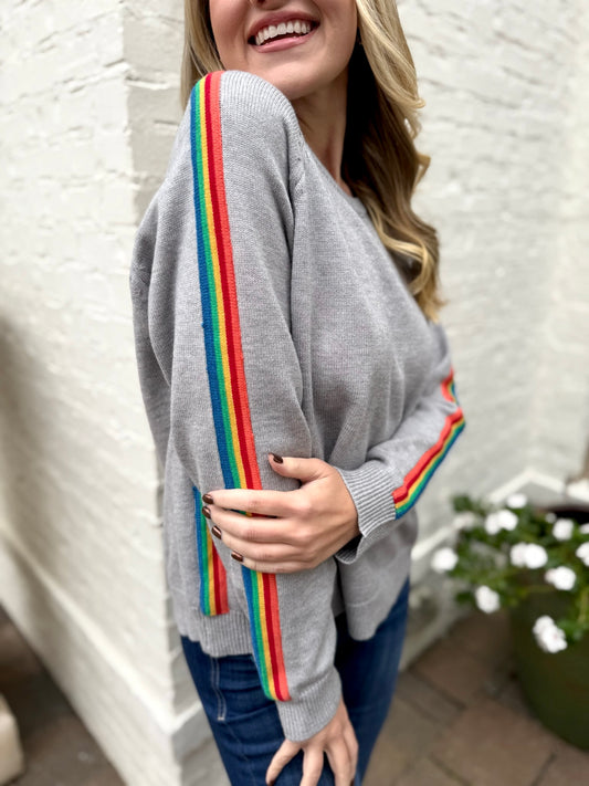 Heather Grey Rainbow Accent Sweater