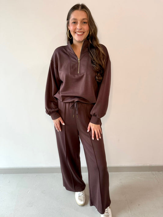 Hannah Half Zip Top & Pant Set - Espresso