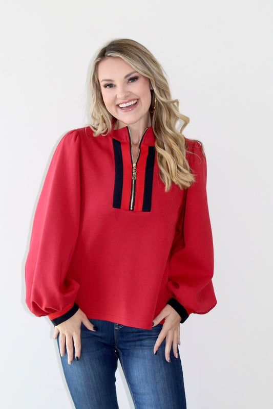 Color Rib Band Zip Top - Red