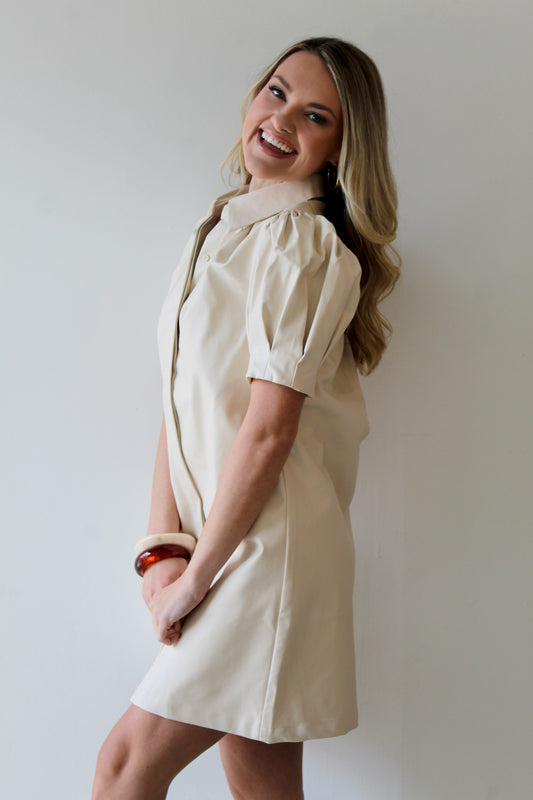 Vegan Leather Mini Dress - Ivory