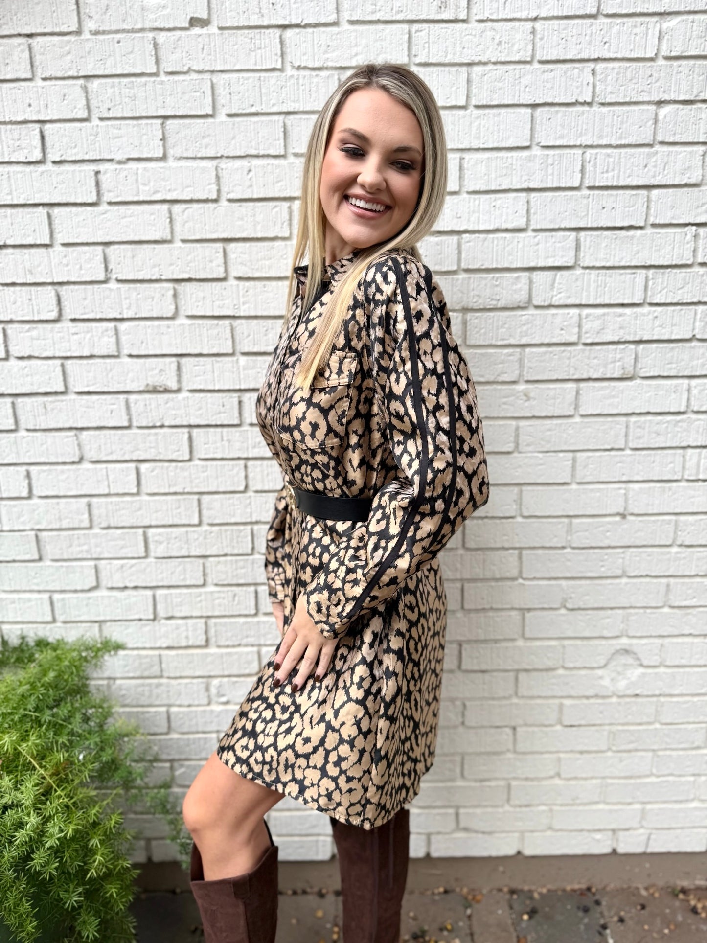 Metallic Leopard Print Dress- Black