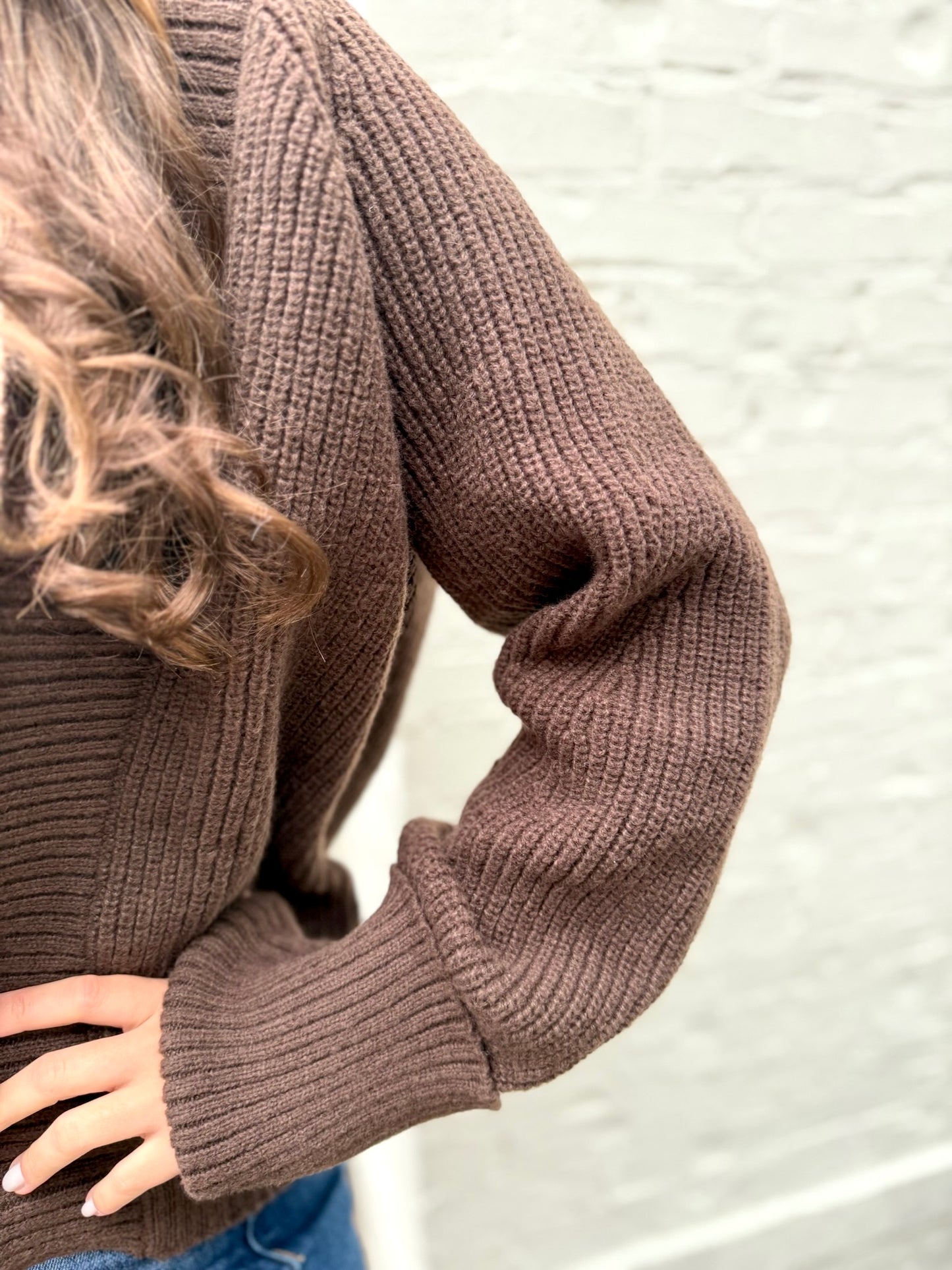 Brown Open Front Knit Cardigan