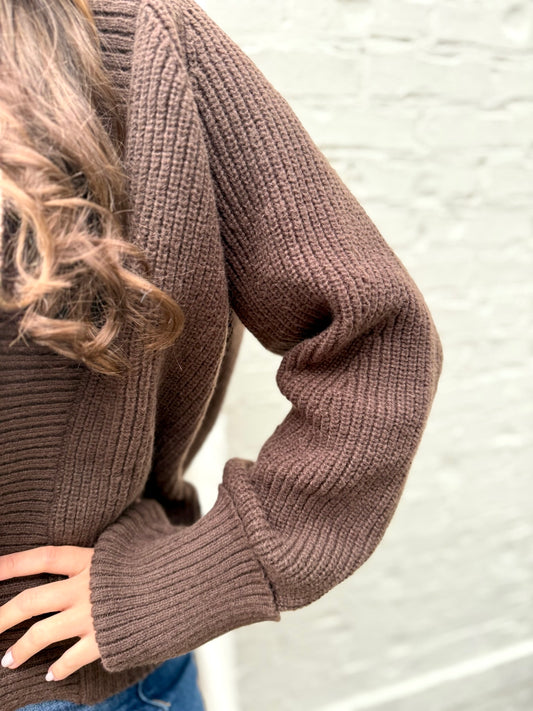 Brown Open Front Knit Cardigan