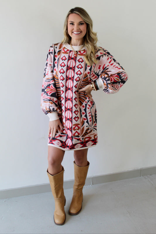 Tribal & Floral Motif Print Dress