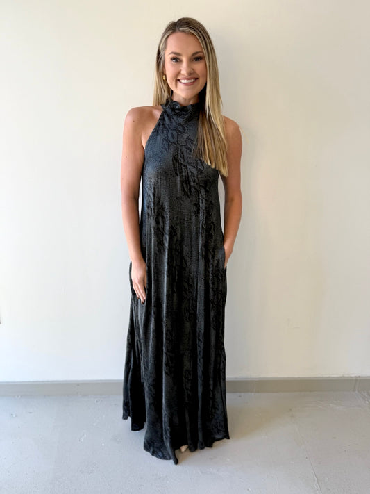 Python Print Mock Neck Maxi Dress