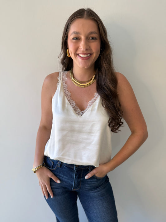 Satin Sheer Top - Cream