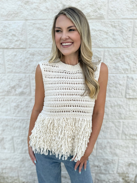 Twisted Fringe Detail Top - Cream