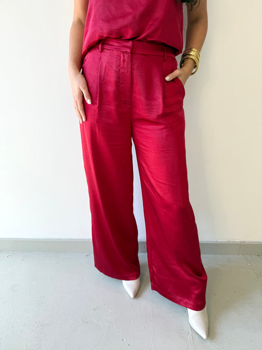 Savannah Satin Pants - Red