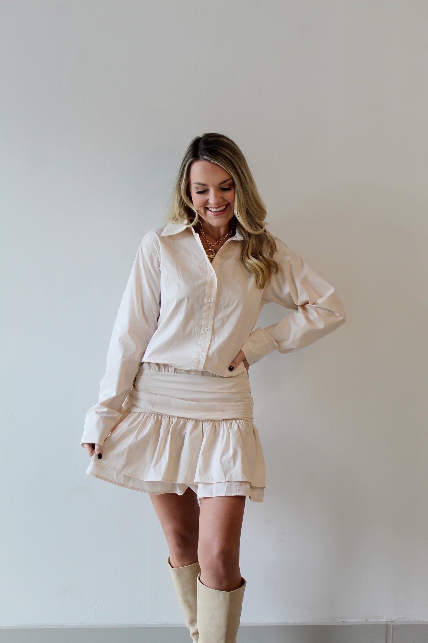 Drop Waist Mini Shirt Dress