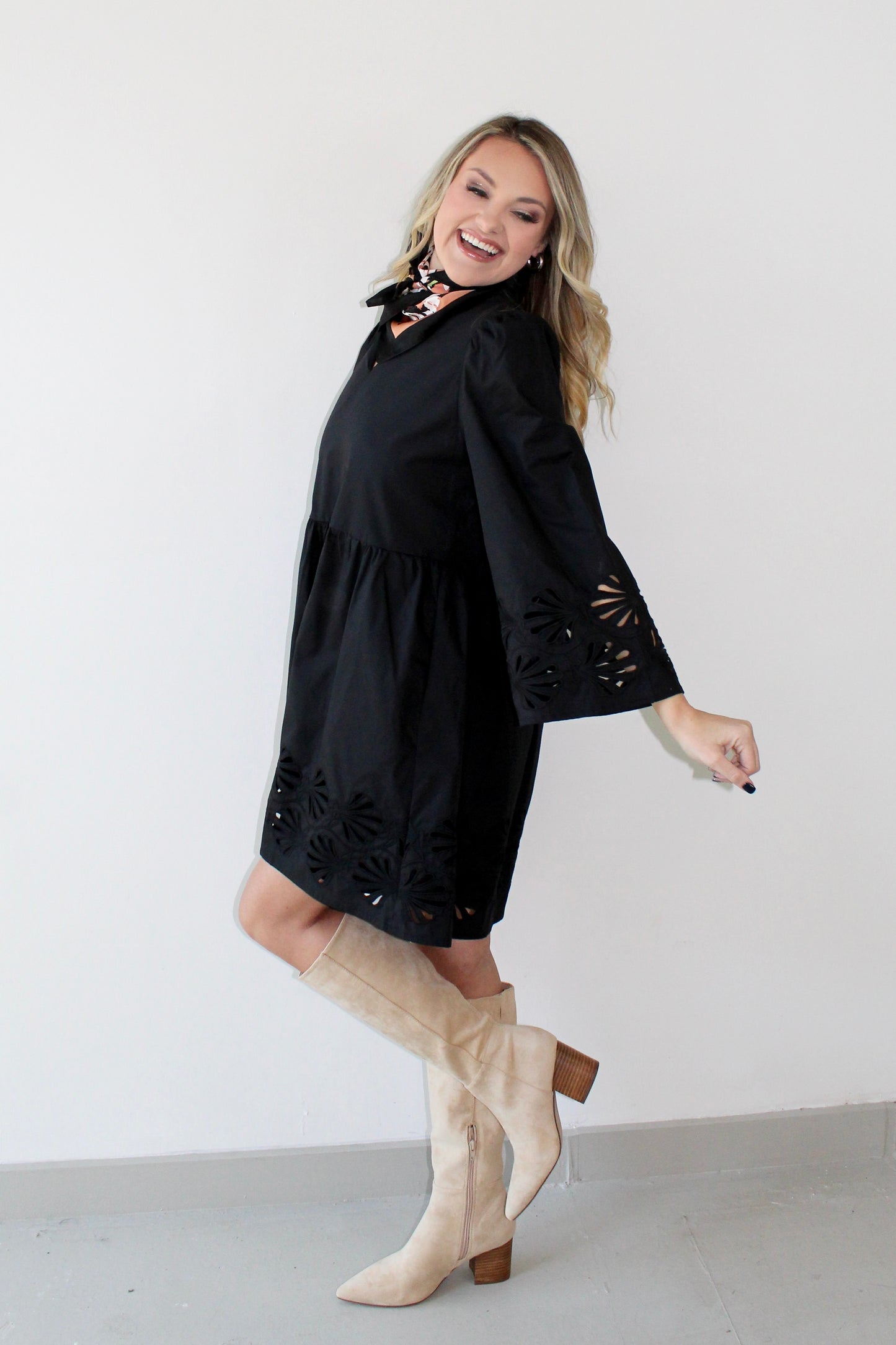 Eyelet Mini Dress - Black