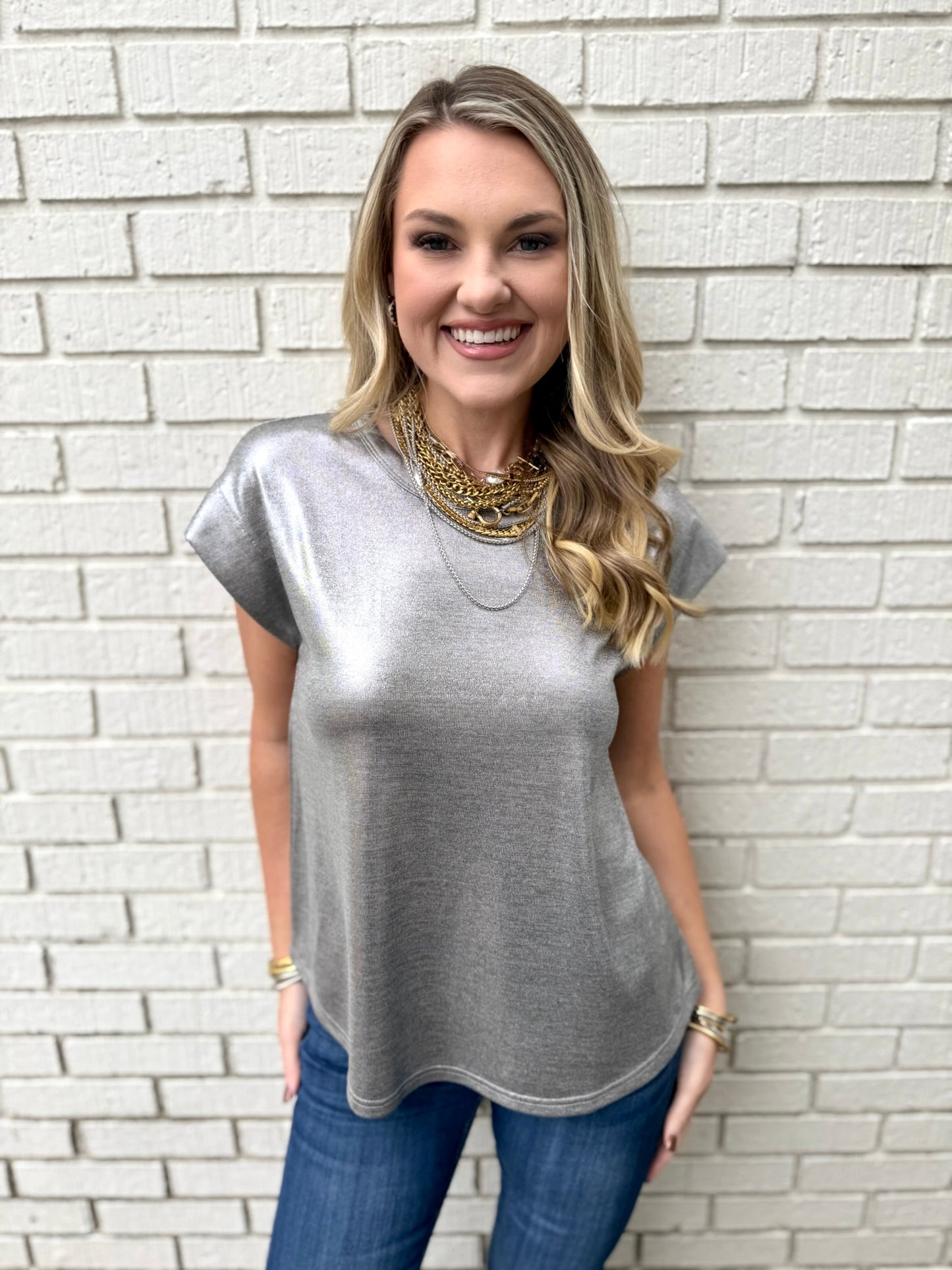 Silver Metallic Knit Top
