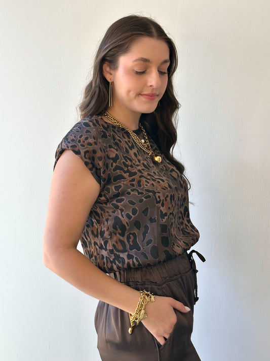 Leopard Print Shoulder Pad Top