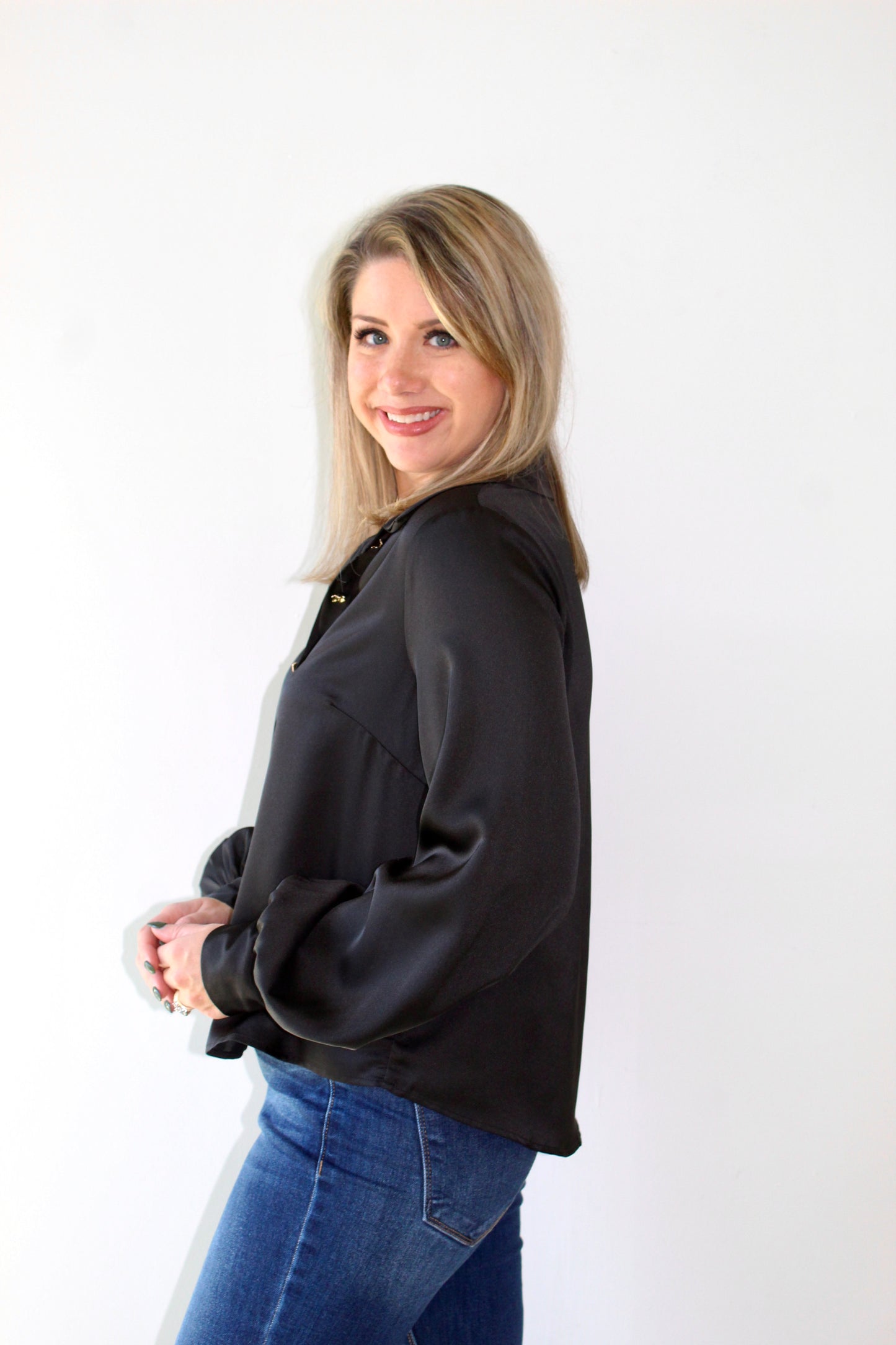 Gold Accent Satin Like Blouse