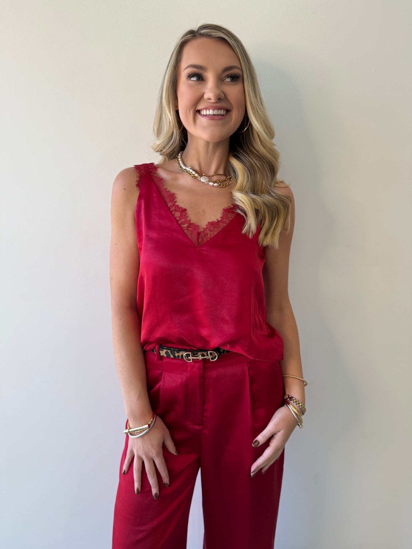 Satin Sheer Top - Red