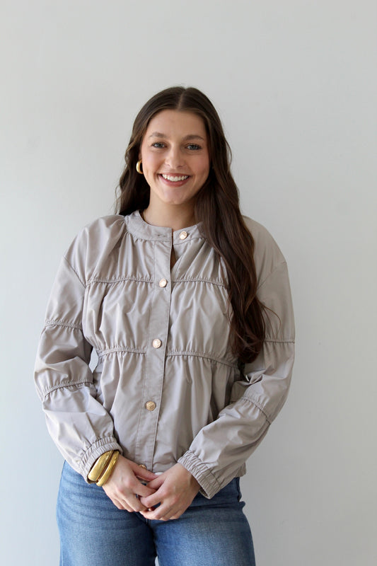 Piping Blouson Jacket - Khaki