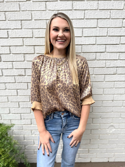 Raglan Metallic Animal Print Top