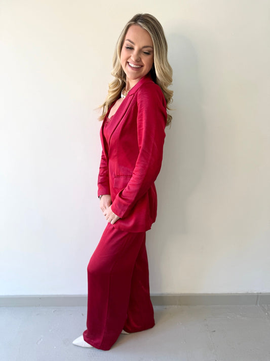 Evelyn Satin Blazer - Red
