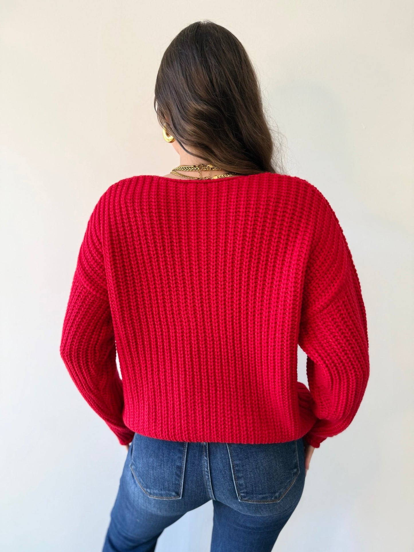 Chunky Button Cardigan - Red