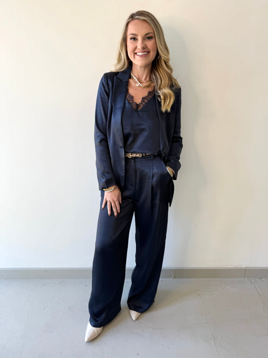 Savannah Satin Pants - Navy