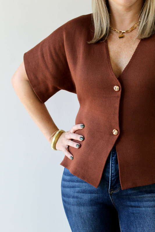 V Neck Button Cardigan Top